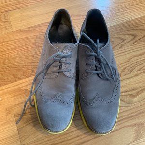 Cole Haan Lunargrand  Gray Suede with Yellow Sole Wing Tip Oxford